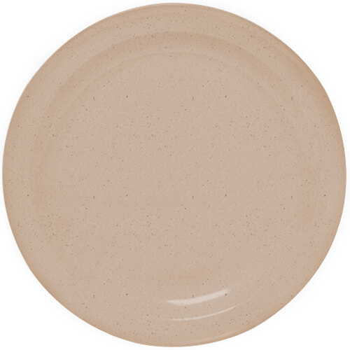 A close-up of a beige speckled GET SuperMel plate.