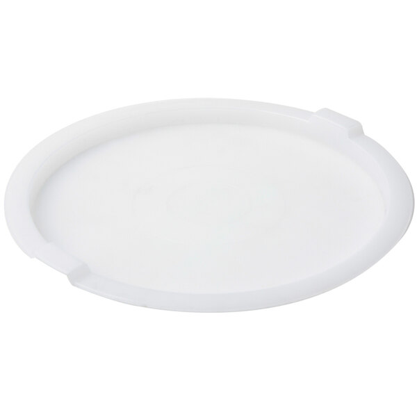 A white plastic cover on a round white bowl.