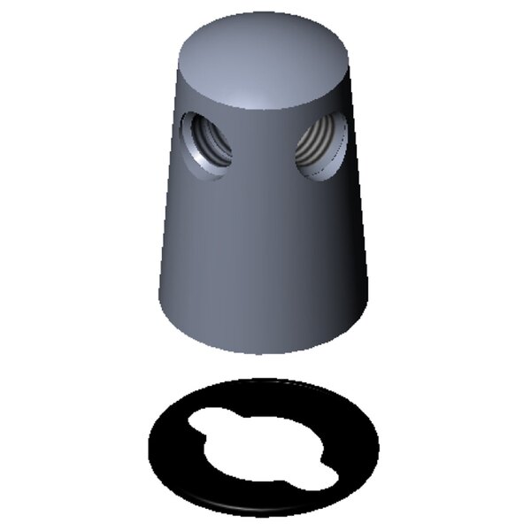 A grey metal circular turret with a hole and screw.