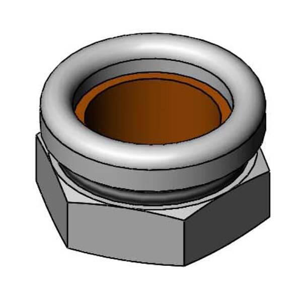 A close-up of a T&S deck flange nut with a brown ring.