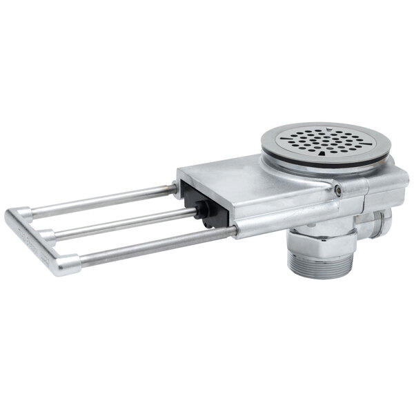 A T&S stainless steel waste drain valve with a metal handle and 3" extension.