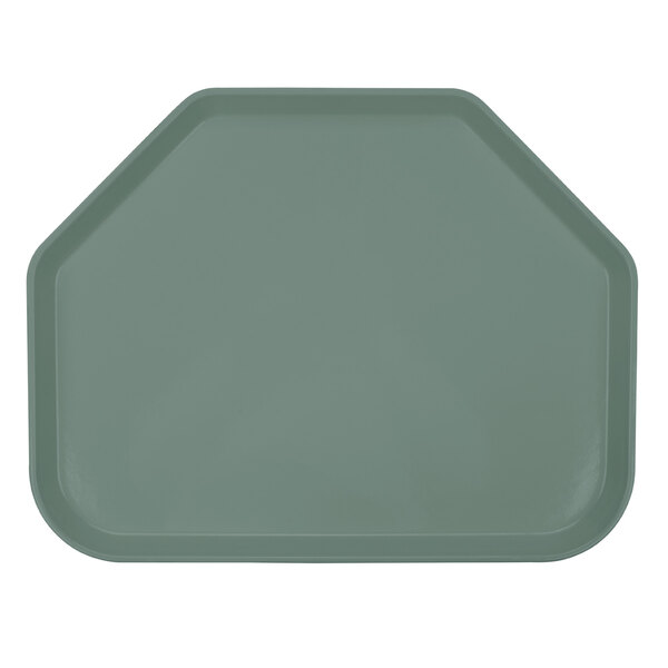 A grey trapezoid shaped Cambro cafeteria tray.