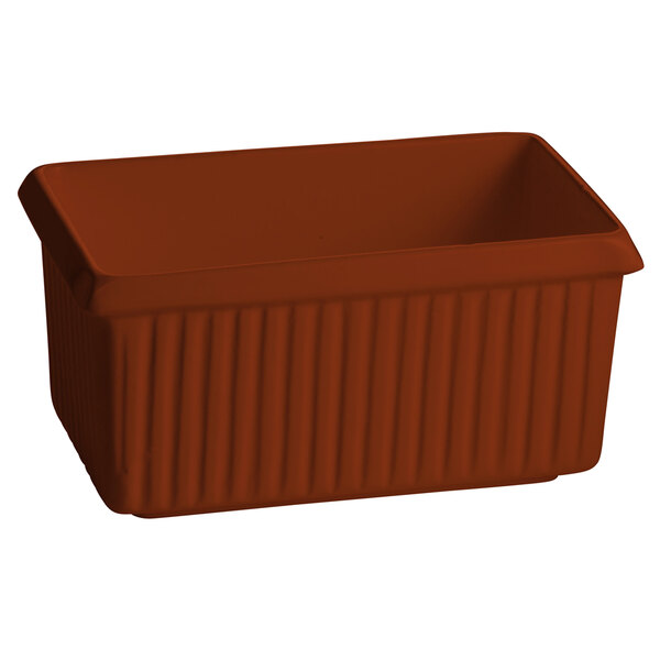 A brown rectangular container with a lid and ridges.
