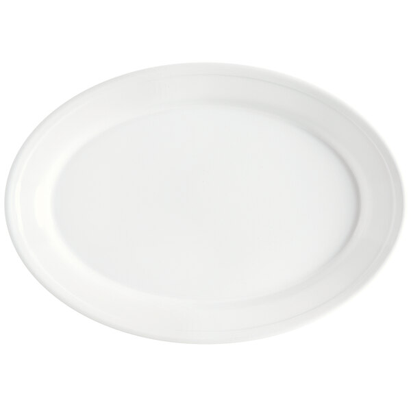 A white oval platter with a white border.