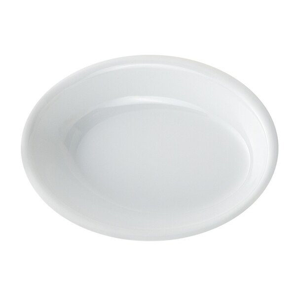 A white oval GET melamine bowl.