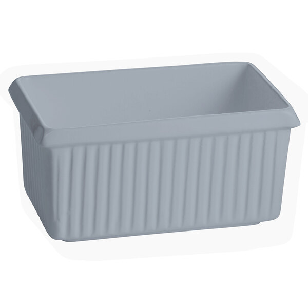 A white rectangular Tablecraft container with a gray lid.