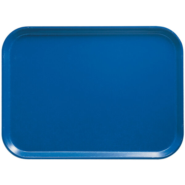 A rectangular blue Cambro fiberglass tray with a white border.