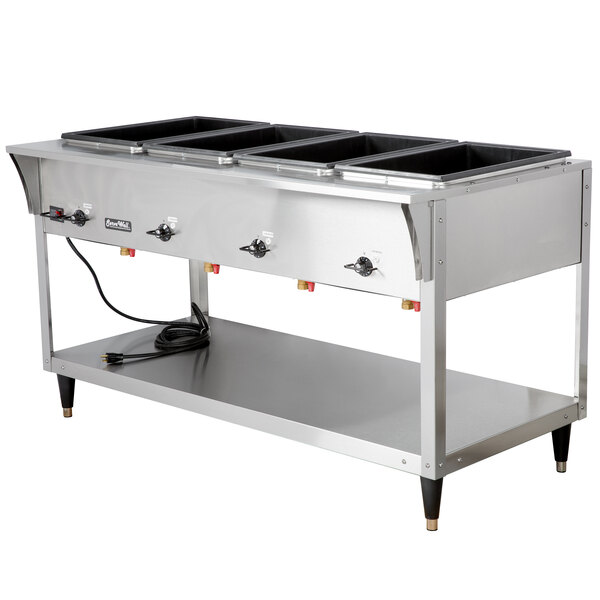 A Vollrath stainless steel electric hot food table with sealed wells holding five pans.