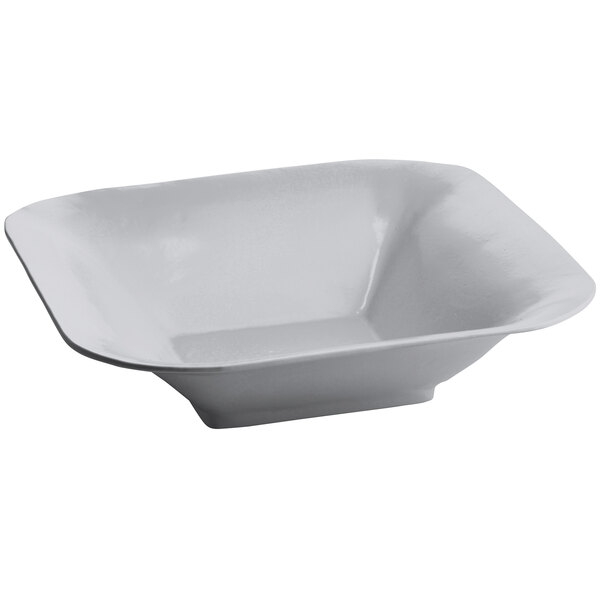 A Tablecraft natural cast aluminum square bowl with a white background.