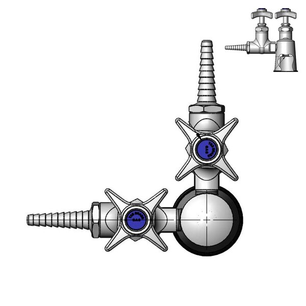 A cross-section drawing of a T&S Laboratory Turret with a Serrated Hose Cock and Gas Stop.