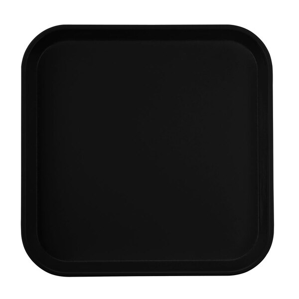 A black square Cambro tray on a white counter.