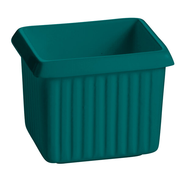 A hunter green rectangular container with ridges.