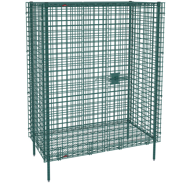 A Metro Metroseal wire security cabinet with a wire mesh door.