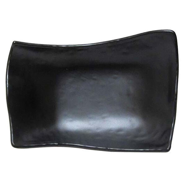 A black rectangular tray with a curved edge.