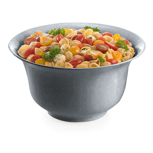 A Tablecraft granite tulip bowl filled with pasta, vegetables, and herbs.
