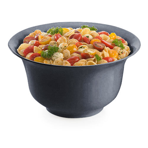 A Tablecraft cast aluminum bowl filled with pasta and vegetables on a table in a salad bar.