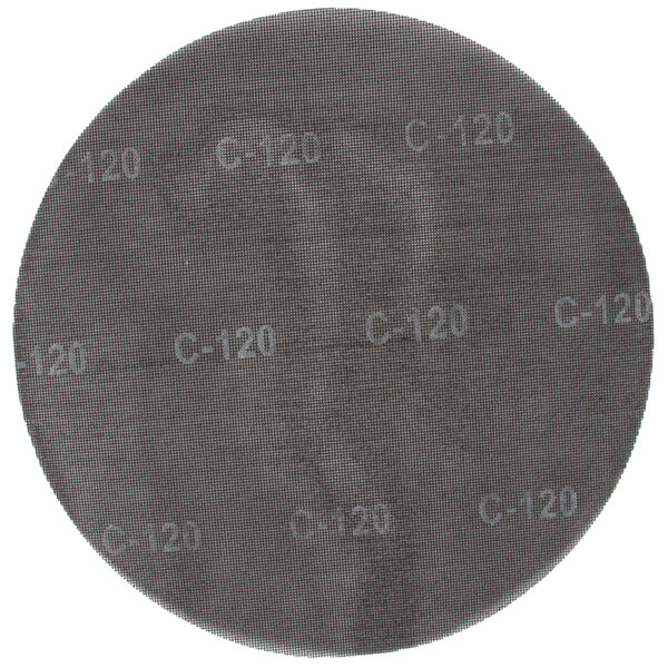 A round white Scrubble sand screen disc with "120" on it.