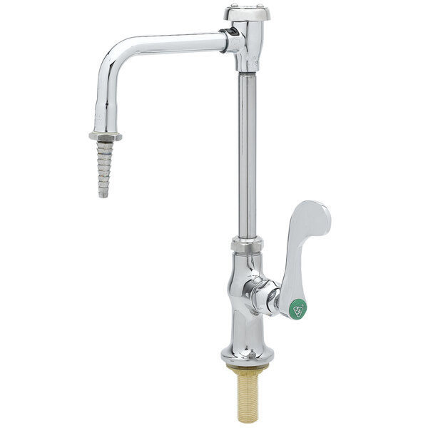 A silver T&S single temperature lab faucet with a white background.