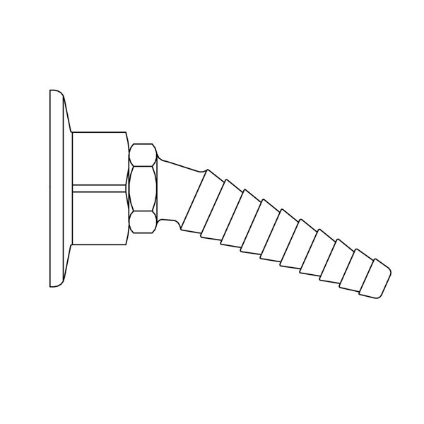 A black and white line drawing of a blue T&S gas panel flange with angled serrated tip and a pipe.