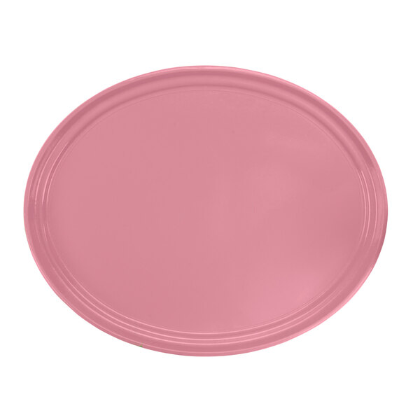 A pink oval tray with a white border.