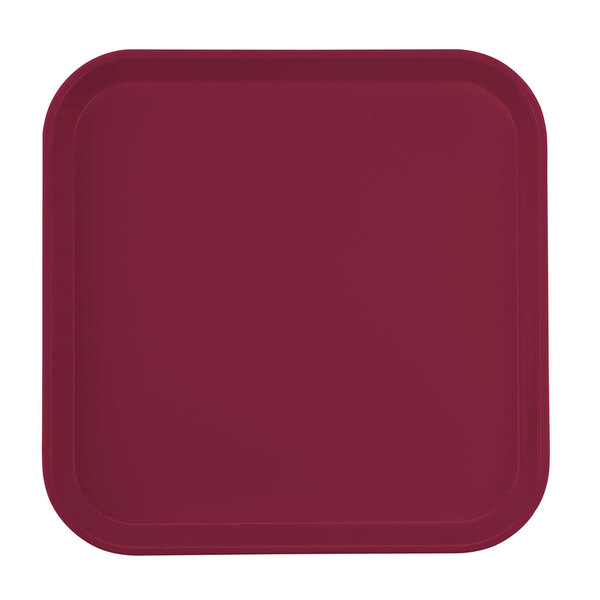 A red square Cambro tray with a customizable surface.