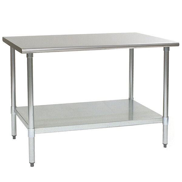 A stainless steel Eagle Group work table with a galvanized shelf.