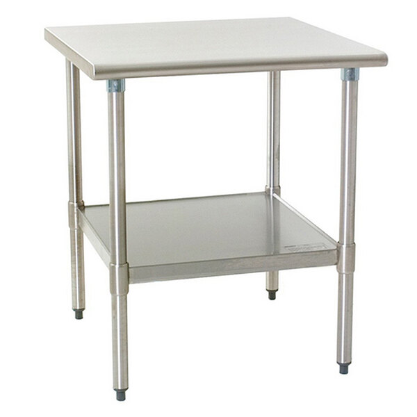 An Eagle Group stainless steel work table with a galvanized undershelf.