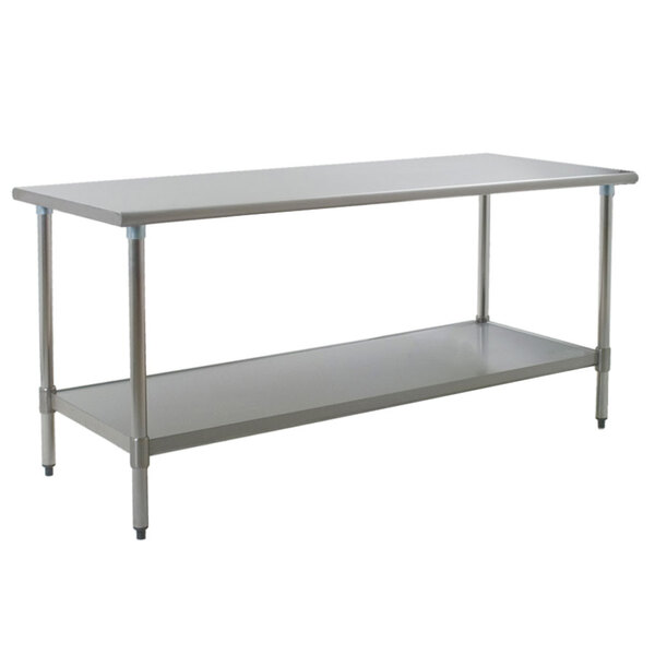 An Eagle Group stainless steel work table with galvanized undershelf.