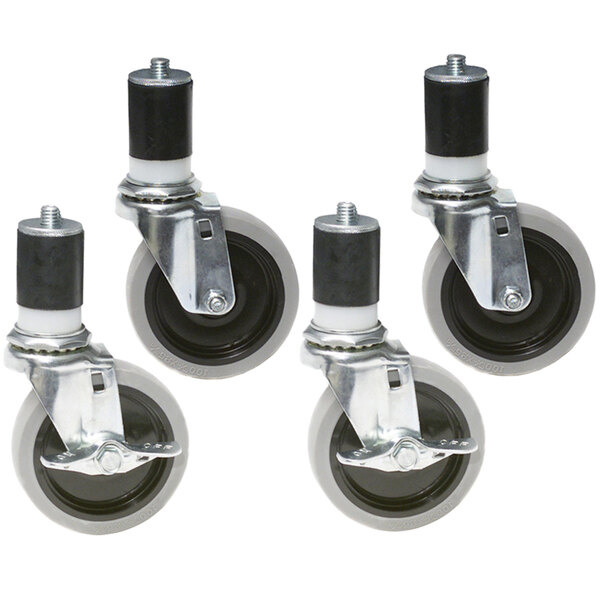 A set of four Eagle Group zinc swivel stem casters with rubber wheels.