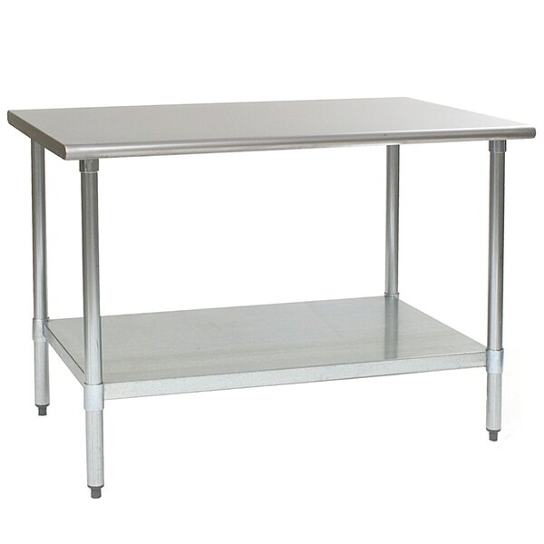 A metal Eagle Group stainless steel work table with a stainless steel undershelf.
