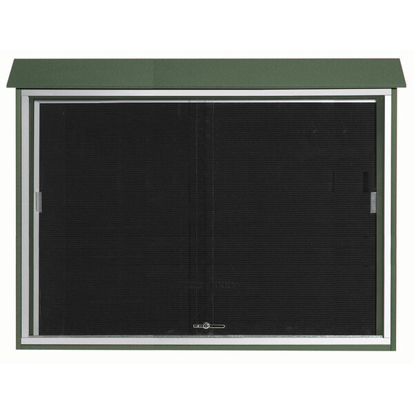 A green rectangular message center with a white border and a black screen.