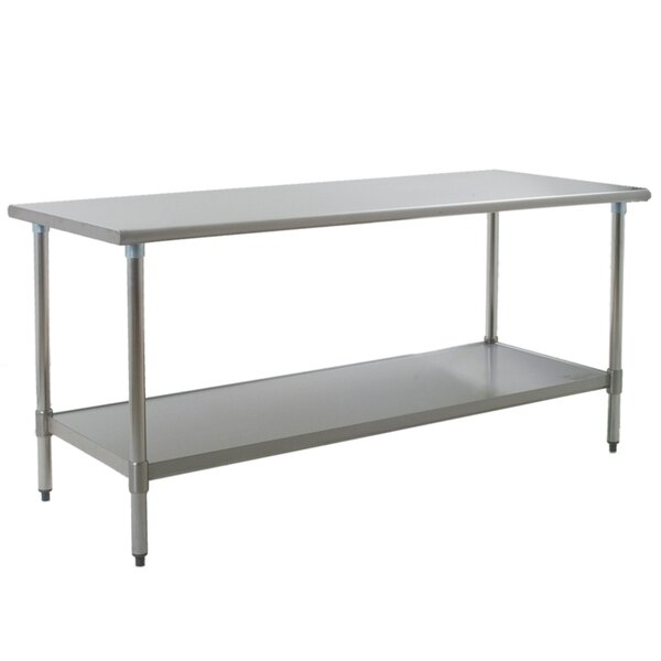A stainless steel Eagle Group work table with a stainless steel shelf.