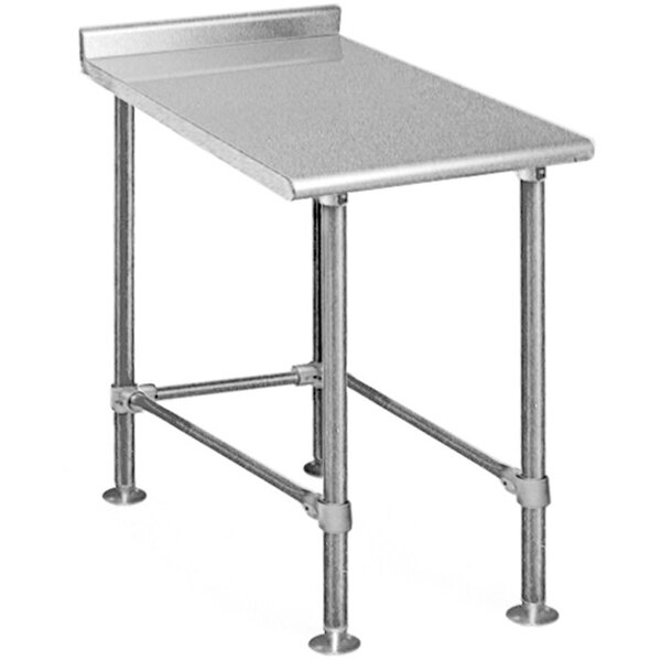 An Eagle Group stainless steel filler table with metal legs.