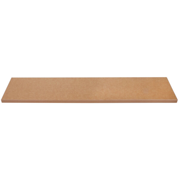 A brown rectangular cutting board with a brown surface.