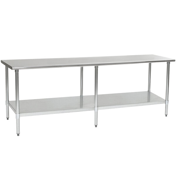 A Eagle Group stainless steel work table with a galvanized shelf underneath.