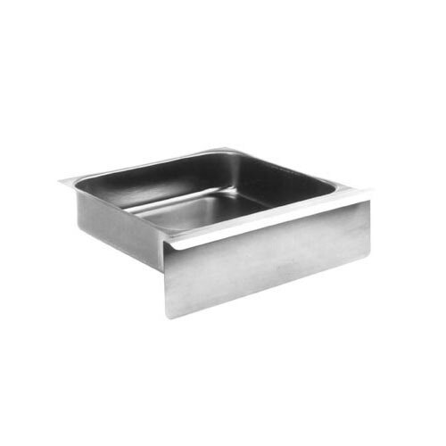 A stainless steel work table drawer with a pull flange and full front.