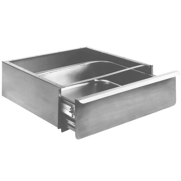 A stainless steel Eagle Group enclosed work table drawer.