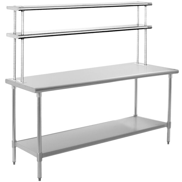 A stainless steel Eagle Group work table with a Flex-Master overshelf.