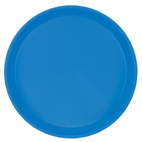 A close-up of a blue Cambro fiberglass tray.