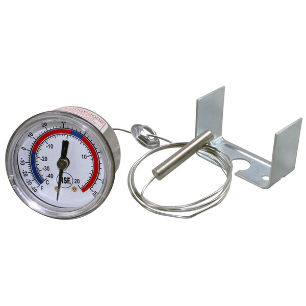A close-up of an All Points Dial Thermometer with a U-Clamp and Capillary tube.