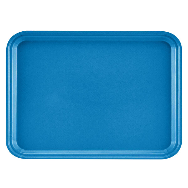 A blue rectangular Cambro tray with a white border.