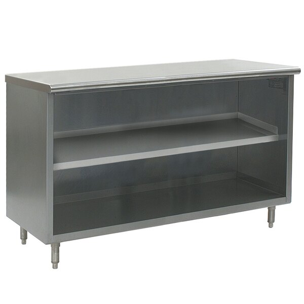 An Eagle Group stainless steel metal cabinet with shelves.