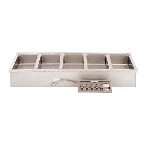 A Wells stainless steel drop-in hot food well with a stainless steel food pan in it.