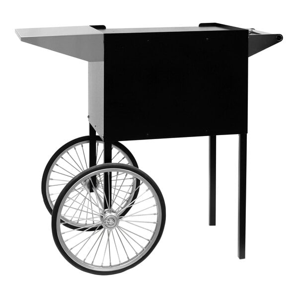 A black Paragon Professional Series popcorn cart with wheels.