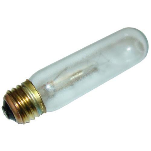 A close-up of a clear glass tube with a metal base on a light bulb.