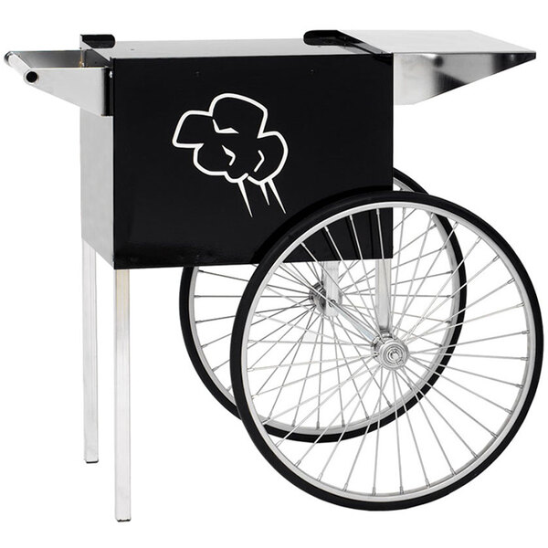 A black and silver Paragon Contempo Popcorn Cart with a white logo on it.