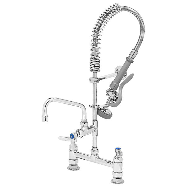 A silver T&S mini pre-rinse faucet with a hose and sprayer.