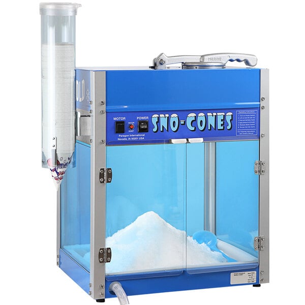 A Paragon Polar Point snow cone machine with a blue and silver design.