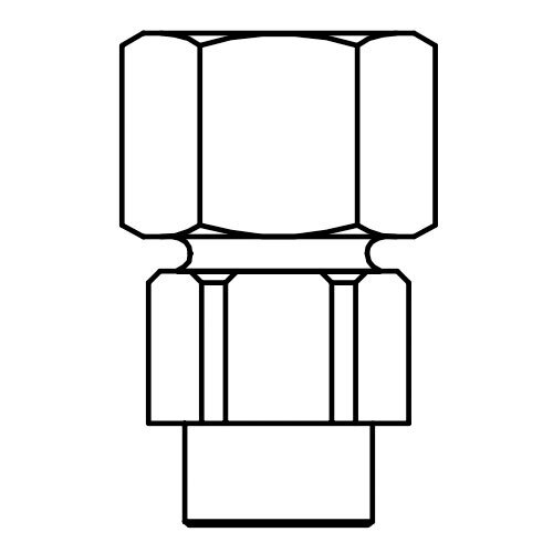 A black and white drawing of a nut with rectangular border.