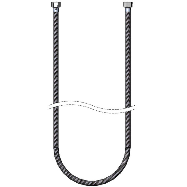 A black and white drawing of a T&S Pet Grooming vinyl hose with metal fittings.